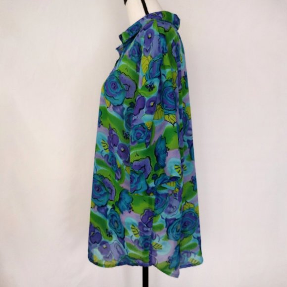 Vintage 1980s Cabrais Colorful Semi Sheer Button Down Blouse - Picture 5 of 10